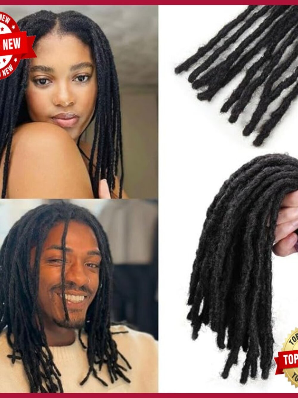 12 Inch Human Hair Dreadlock Extensions, 30 Strands, Permanent Interlocking Locs